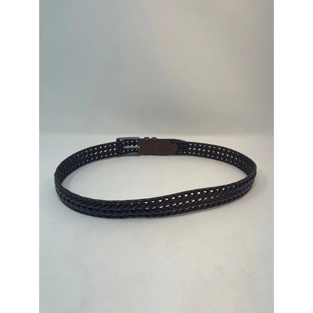 Braided Belt‎ Mens 34 Brown Excellent Woven Synthetic Leather